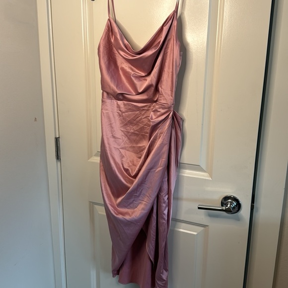 HTZMO NWT Satin Slip Dress Cowl Neck Backless Ruched Bodycon Sexy Club M… - Picture 10 of 14